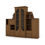 Klasikinė sieninė spintelė su didele stikline vitrina, baru ir patalynės spinta 240 × 207 cm Wiśnia Porto – TEXAS