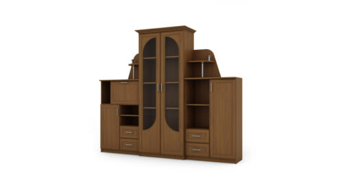 Klasikinė sieninė spintelė su didele stikline vitrina, baru ir patalynės spinta 240 × 207 cm Wiśnia Porto – TEXAS