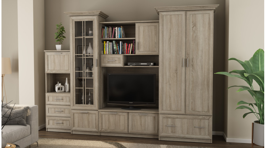 Klasikinė sieninė spintelė su erdvia spinta ir baru 280 × 207 cm Sonoma Jasna – MILO — изображение 2