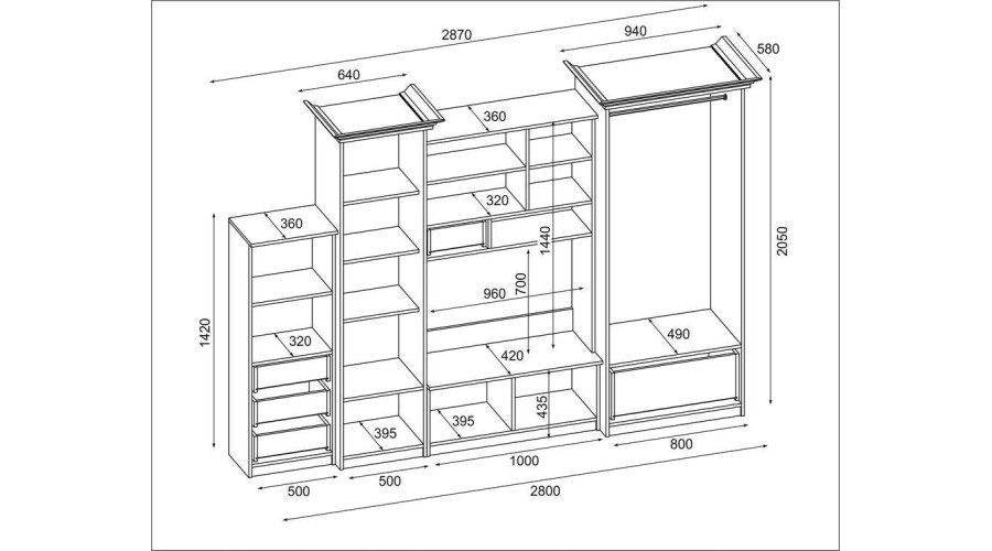 Klasikinė sieninė spintelė su erdvia spinta ir baru 280 × 207 cm Sonoma Jasna – MILO — изображение 5