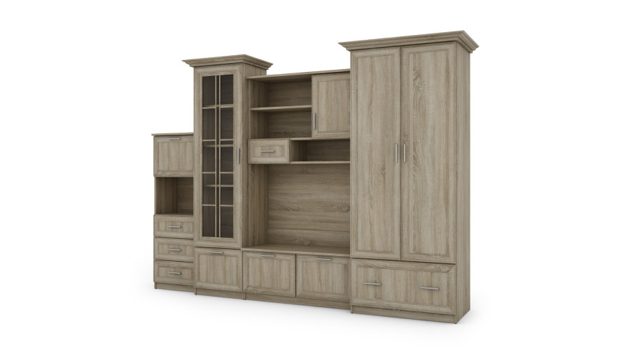 Klasikinė sieninė spintelė su erdvia spinta ir baru 280 × 207 cm Sonoma Jasna – MILO