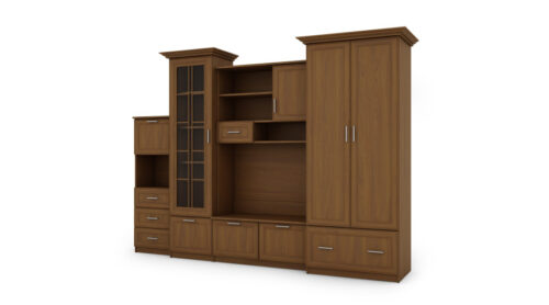 Klasikinė sieninė spintelė su erdvia spinta ir baru 280×207 cm Wiśnia Porto – MILO