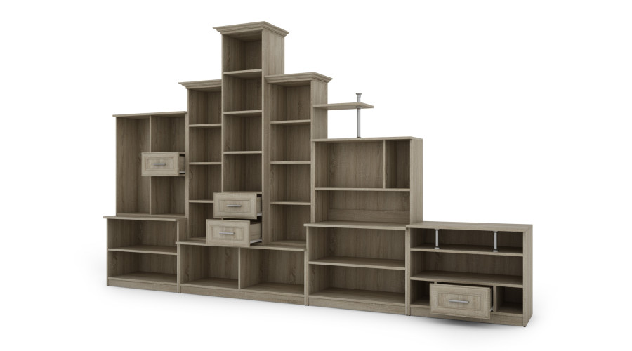 Klasikinė sieninė spintelė su trijų vitrinų spintele, baru ir televizoriaus spintele, 280 × 207 cm, Sonoma Jasna – HADES + RTV - Paveikslėlis 3