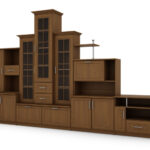 Klasikinė sieninė spintelė su trijų vitrinų spintele, baru ir televizoriaus spintele 280 × 207 cm, Wiśnia Porto – HADES + RTV