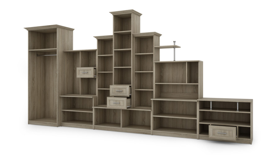 Klasikinė sieninė spintelė su triguba vitrina ir erdvia spinta 360 × 207 cm Sonoma Jasna – HADES + Drabužinė — изображение 3