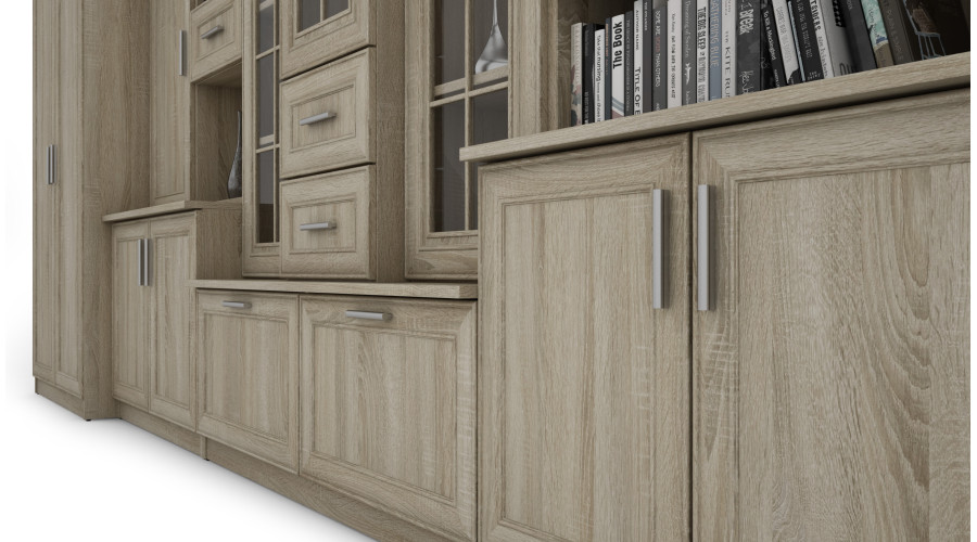 Klasikinė sieninė spintelė su triguba vitrina ir erdvia spinta 360 × 207 cm Sonoma Jasna – HADES + Drabužinė — изображение 4