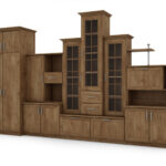 Klasikinė sieninė spintelė su trijų vitrinų spintele ir erdvia spinta, 360 × 207 cm, Dąb Lefkas – HADES + Drabužinė