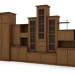 Klasikinė sieninė spintelė su triguba vitrina ir erdvia spinta 360 × 207 cm Wiśnia Porto – HADES + Drabužinė