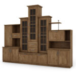Klasikinė sieninė spintelė su trijų dalių vitrina ir knygų lentyna, 280 × 207 cm, Dąb Lefkas – HADES
