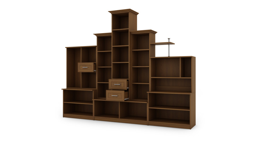 Klasikinė sieninė spintelė su trijų dalių vitrina ir knygų lentyna, 280 × 207 cm, Dąb Lefkas – HADES - Paveikslėlis 4