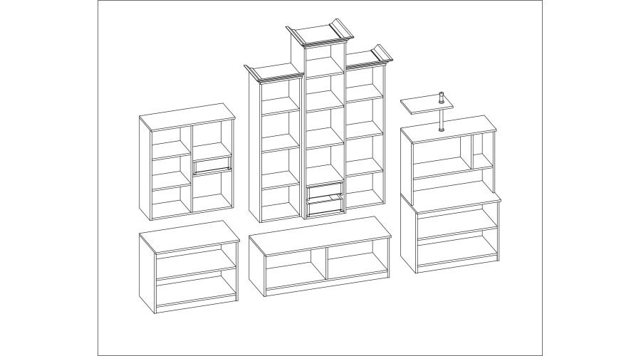 Klasikinė sieninė spintelė su trijų dalių vitrina ir knygų lentyna, 280 × 207 cm, Dąb Lefkas – HADES - Paveikslėlis 7