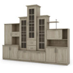 Klasikinė sieninė spintelė su trijų dalių vitrina ir knygų lentyna, 280 × 207 cm, Sonoma Jasna – HADES