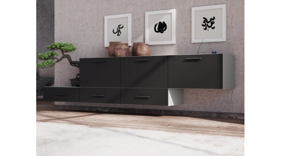 Laisvai pastatoma arba prie sienos montuojama modulinė komoda 180–240 cm, Kaszmirowy Beż / Czarny Onyx – MULTI SMART — изображение 2