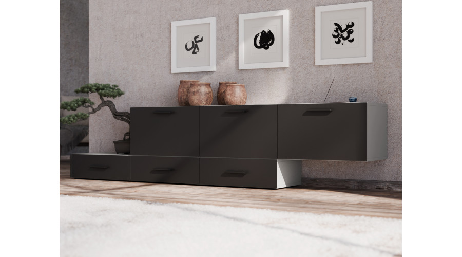 Laisvai pastatoma arba prie sienos montuojama modulinė komoda 180–240 cm, Kaszmirowy Beż / Czarny Onyx – MULTI SMART — изображение 3