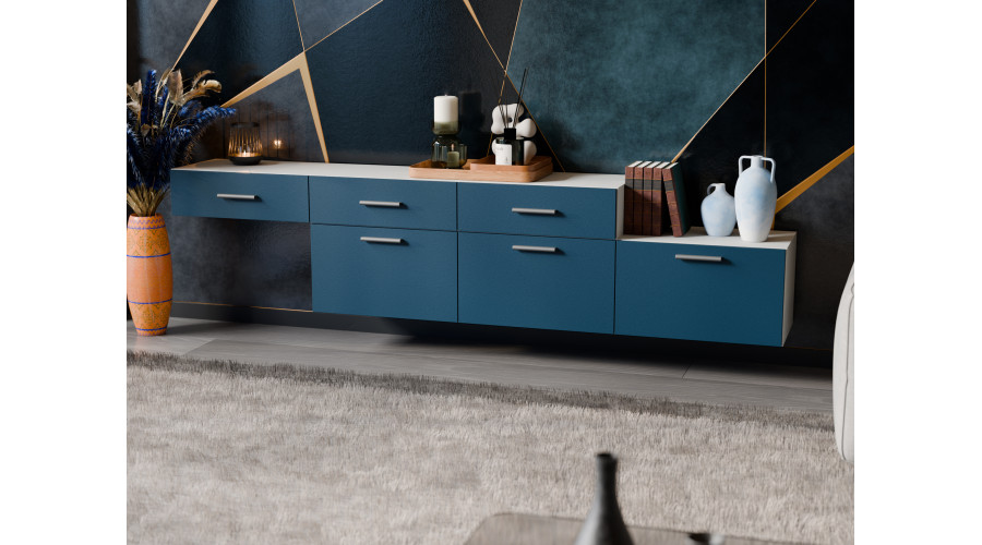 Laisvai pastatoma arba prie sienos montuojama modulinė komoda 180–240 cm Szary Jasny / Kobalt – MULTI SMART — изображение 2