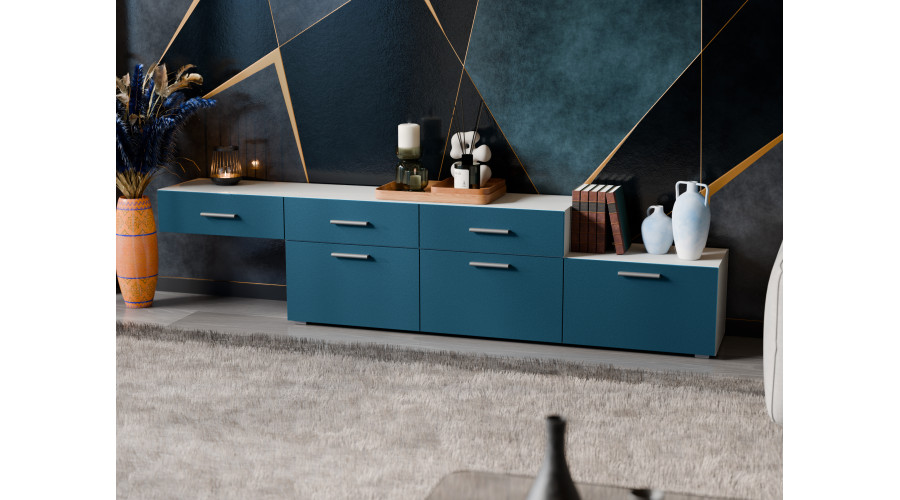 Laisvai pastatoma arba prie sienos montuojama modulinė komoda 180–240 cm Szary Jasny / Kobalt – MULTI SMART — изображение 3