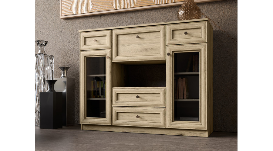 Komoda su stikline vitrina 140 cm, natūralus ąžuolas, Ola — изображение 2