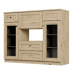 Komoda su stikline vitrina 140 cm, natūralus ąžuolas, Ola