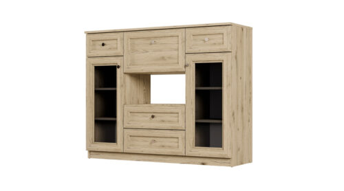 Komoda su stikline vitrina 140 cm, natūralus ąžuolas, Ola