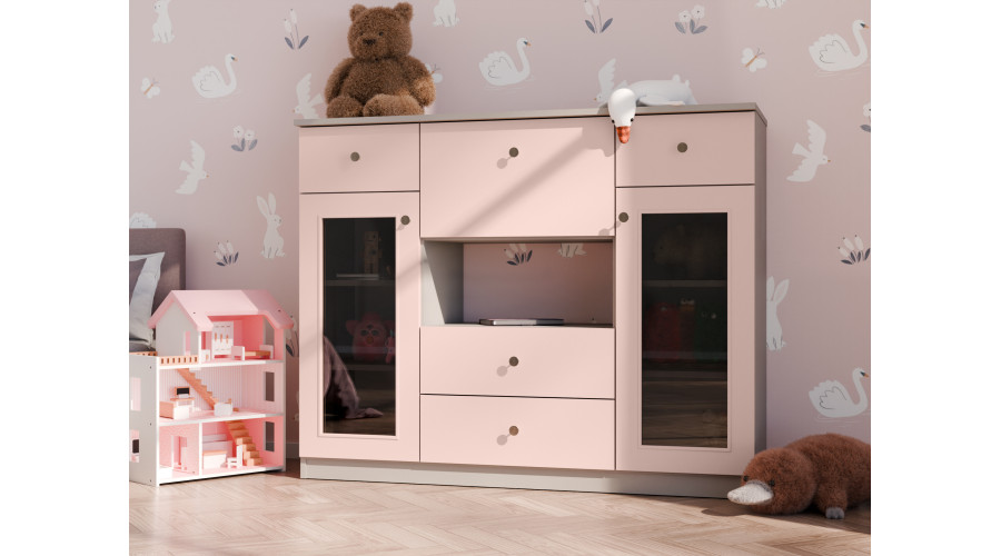 Komoda su stikline vitrina 140 cm, rožinė – Ola — изображение 2