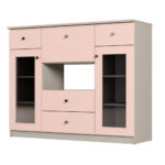 Komoda su stikline vitrina 140 cm, rožinė – Ola