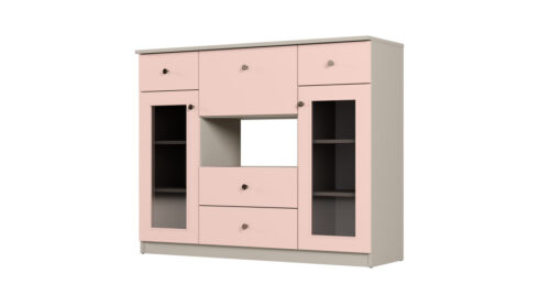 Komoda su stikline vitrina 140 cm, rožinė – Ola