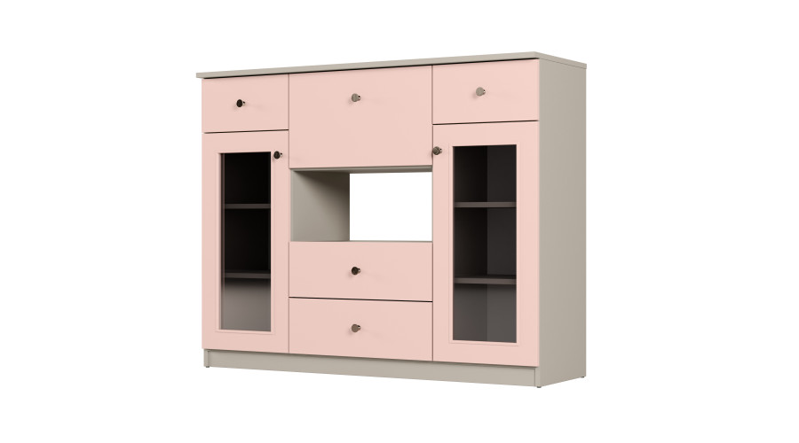 Komoda su stikline vitrina 140 cm, rožinė – Ola