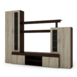 Maža sieninė spintelė su vitrina ir vieta televizoriui 266 × 210 cm Sonoma Ciemna / Sonoma Jasna – APOLLO