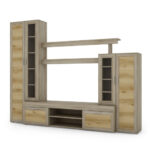 Maža sieninė spintelė su vitrina ir vieta televizoriui, 266 × 210 cm, Sonoma Jasna / Dąb Grand Naturalny – APOLLO