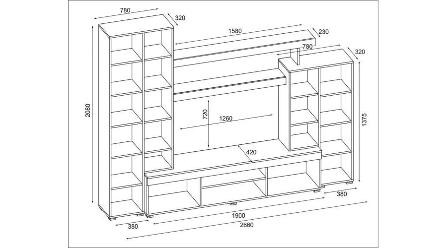 Maža sieninė spintelė su vitrina ir vieta televizoriui, 266 × 210 cm, Sonoma Jasna / Dąb Grand Naturalny – APOLLO - Paveikslėlis 5
