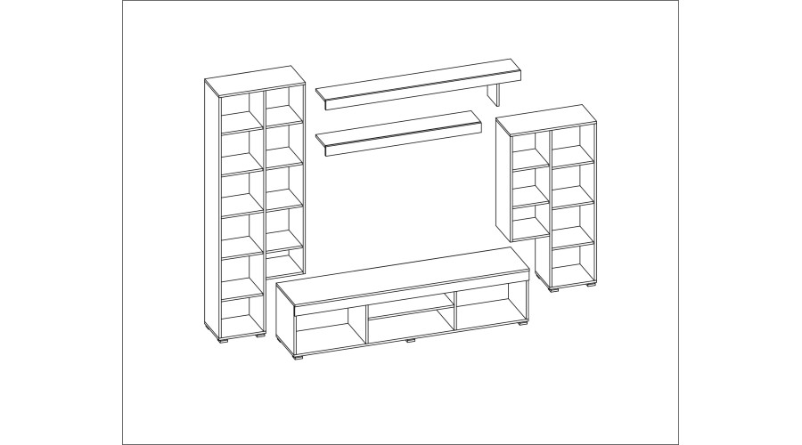 Maža sieninė spintelė su vitrina ir vieta televizoriui, 266 × 210 cm, Sonoma Jasna / Dąb Grand Naturalny – APOLLO - Paveikslėlis 6