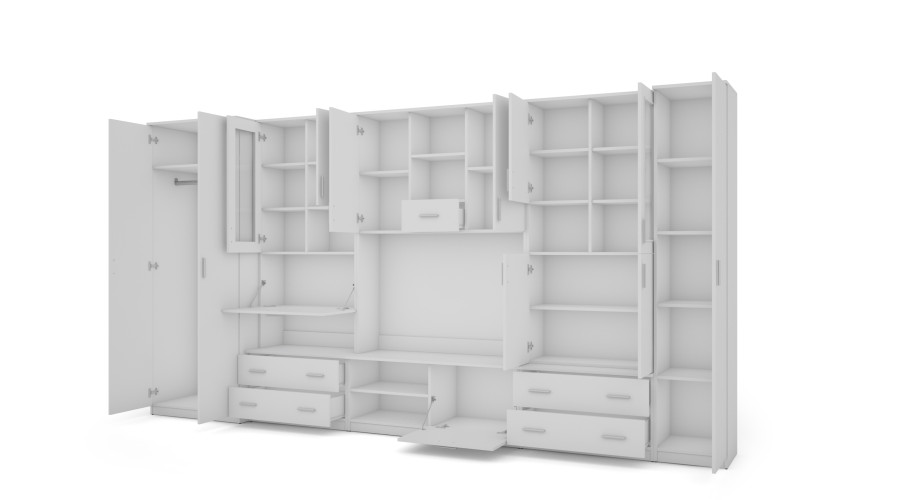 Erdvi sieninė spintelė, 400 cm pločio, spintos, spintelės, televizorius, lentynos, baras, Biel- CYKLON - Paveikslėlis 3