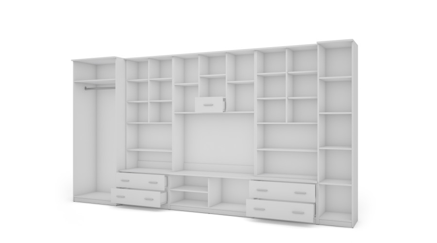 Erdvi sieninė spintelė, 400 cm pločio, spintos, spintelės, televizorius, lentynos, baras, Biel- CYKLON - Paveikslėlis 4