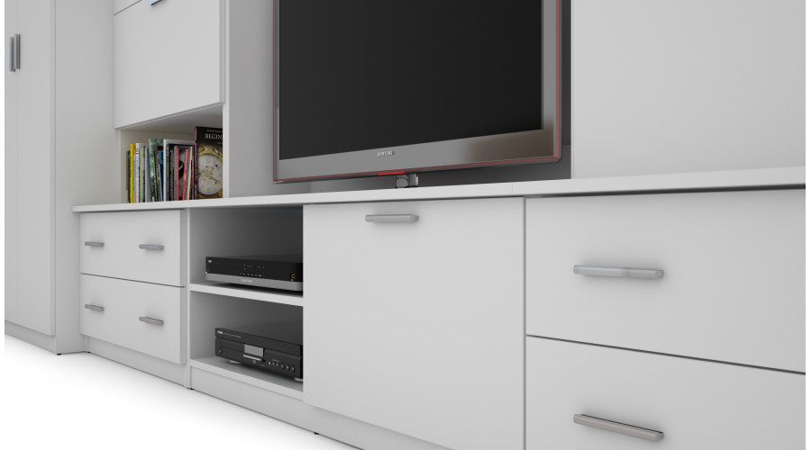 Erdvi sieninė spintelė, 400 cm pločio, spintos, spintelės, televizorius, lentynos, baras, Biel- CYKLON - Paveikslėlis 5