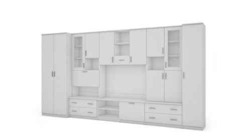 Erdvi sieninė spintelė, 400 cm pločio, spintos, spintelės, televizorius, lentynos, baras, Biel- CYKLON