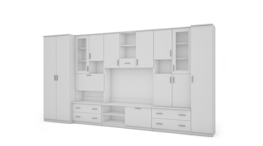 Erdvi sieninė spintelė, 400 cm pločio, spintos, spintelės, televizorius, lentynos, baras, Biel- CYKLON