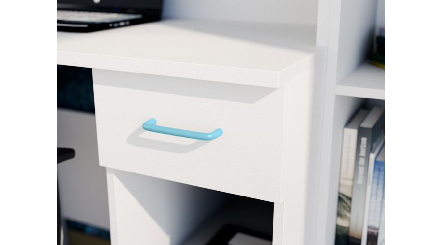 Vaikiška sieninė spintelė su stalu, lentynomis ir dviem spintomis 280 × 200 cm Biel / Niebieski Kredowy – BRAVO - Paveikslėlis 4