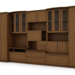 Sieninė spintelė su erdviomis spintomis, lentynomis, spintelėmis, televizoriumi, vitrinomis, plotis 360 cm - HAVANA Wiśnia Porto