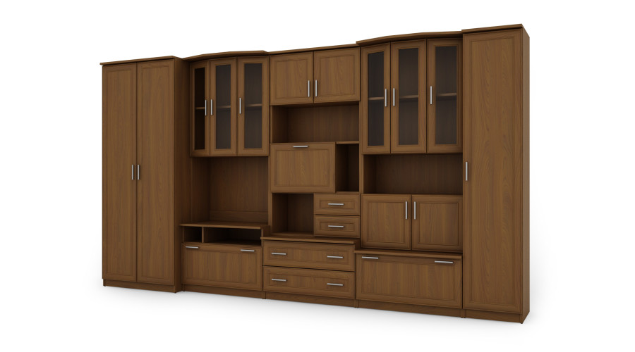 Sieninė spintelė su erdviomis spintomis, lentynomis, spintelėmis, televizoriumi, витриномис, сюжет 360 см - HAVANA Wiśnia Porto