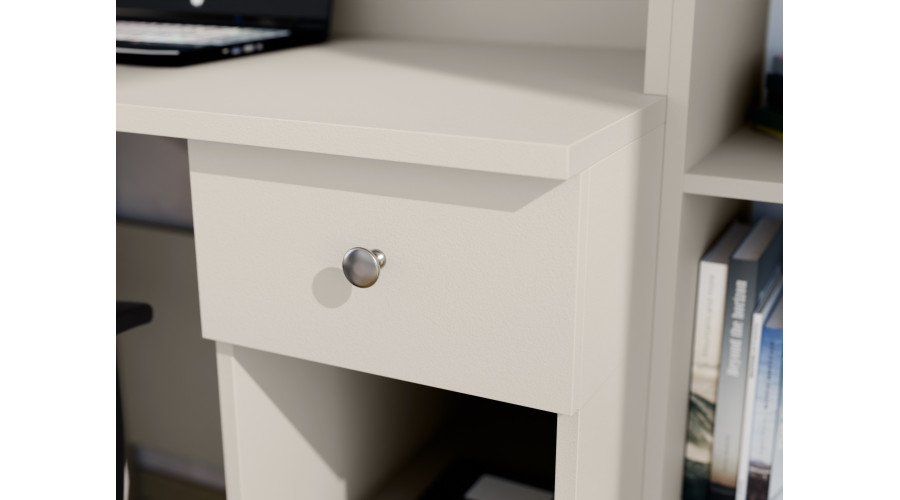 Jaunimo sieninė spintelė su stalu, lentynomis ir dviem spintomis 280 × 200 cm Kaszmirowy Beż / Szary Grafit – BRAVO — изображение 4