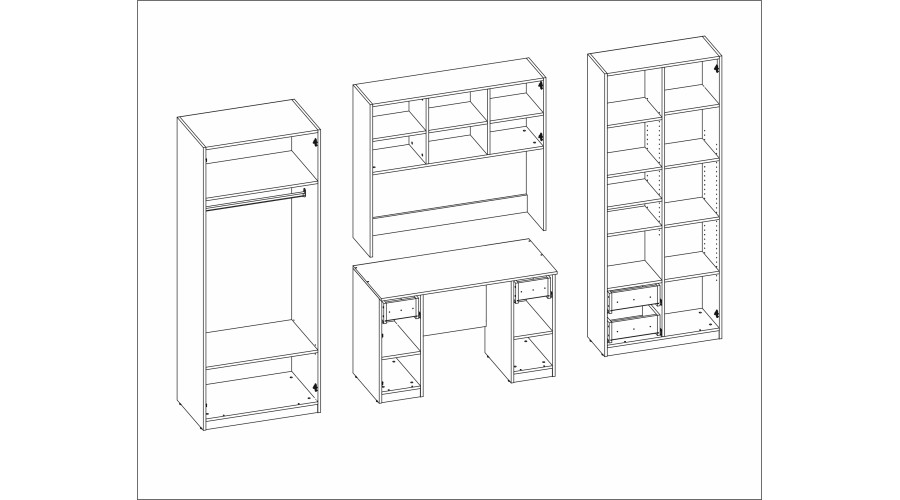 Jaunimo sieninė spintelė su stalu, lentynomis ir dviem spintomis 280 × 200 cm Kaszmirowy Beż / Szary Grafit – BRAVO — изображение 6