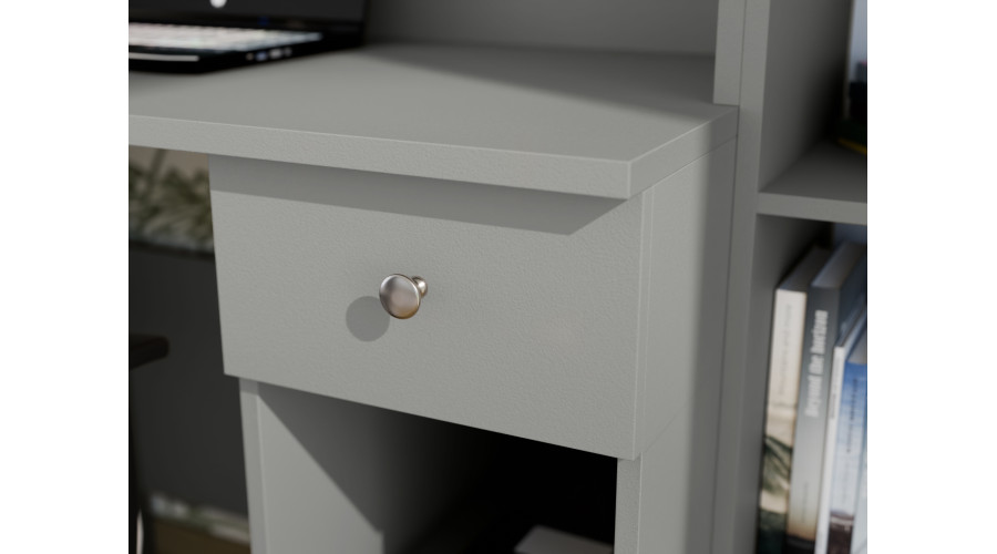 Vaikiška sieninė spintelė su stalu, lentynomis ir dviem spintomis 280 × 200 cm Szary Platynowy / Zielony Wojskowy – BRAVO - Paveikslėlis 4