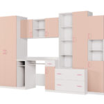 Vaikiška sieninė spintelė su spinta ir stalu 320 × 200 cm Biel / Różowy – NEL