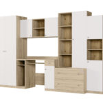 Vaikiška sieninė spintelė su spinta ir stalu 320 × 200 cm Sonoma Jasna / Biel – NEL