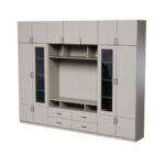 TV spintelė su stiklinėmis vitrinomis, 303 × 240 cm, Kaszmirowy Beż – VERO