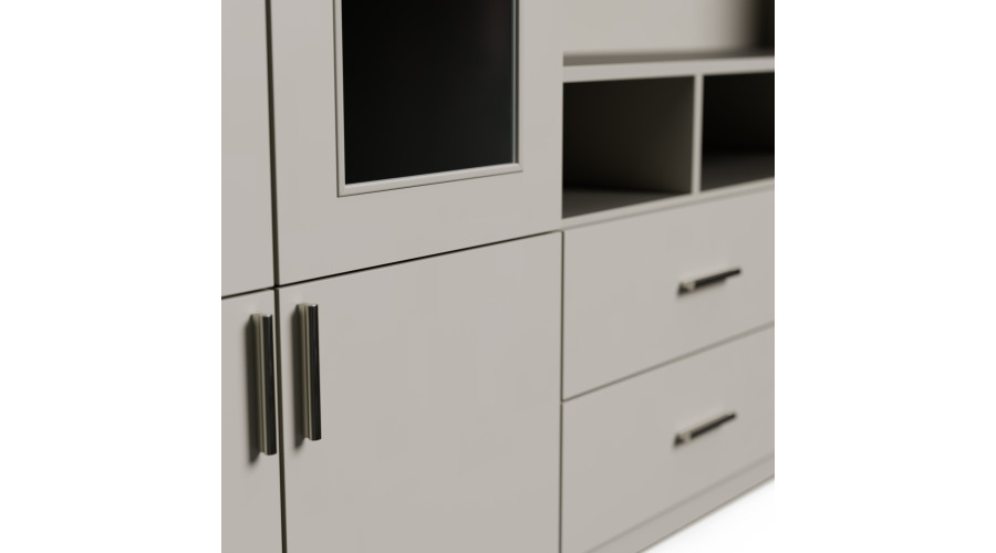 TV spintelė su stiklinėmis vitrinomis, 303 × 240 cm, Kaszmirowy Beż – VERO — изображение 4