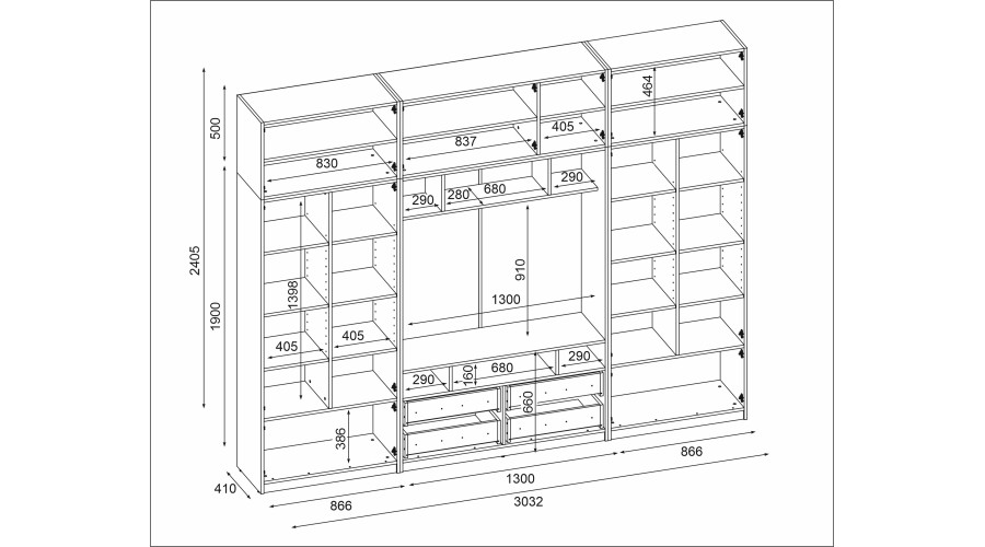 TV spintelė su stiklinėmis vitrinomis, 303 × 240 cm, Kaszmirowy Beż – VERO — изображение 5