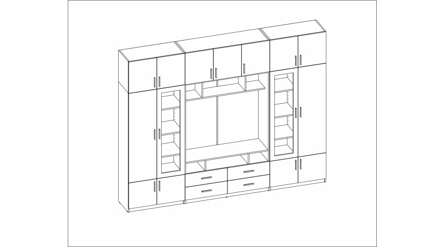 TV spintelė su stiklinėmis vitrinomis, 303 × 240 cm, Kaszmirowy Beż – VERO — изображение 7