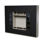 TV sieninė spintelė su stiklinėmis vitrinomis, 303 × 240 cm, Kaszmirowy Beż / Czarny Onyx – VERO