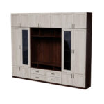 TV spintelė su stiklinėmis vitrinomis 303 × 240 cm Sonoma Ciemna / Sonoma Jasna – VERO